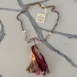 Pink Tourmaline rose quartz agate  Beaded Necklace with Tassel